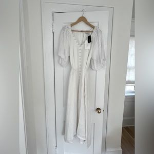 Joslin Studio NWT puff sleeve dress, white linen.